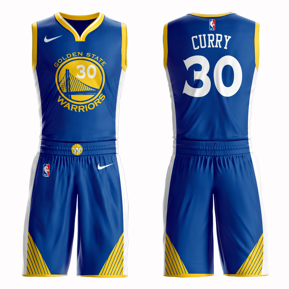 Men 2019 NBA Nike Golden State Warriors 30 Curry blue Customized jersey